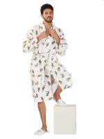 Rangoli Jaguar Cotton Bathrobe for Men | Beige | Ultra-soft, Lightweight & Highly Absorbent Luxurious Bath Gown/Bath Robe for Men With Matching Slippers