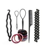 LYTIX Black Synthetic Hair Styling Juda Bun Maker Hair Accessories with Elastic Hair Rubber Bands (Pack of 17)