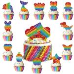 Festiko Happy Birthday Cake Topoer, 25 Picece Of Pop Fidget Happy Birthday Sign, Cupcake Top Per, Birthday Party Decoration Items For Boys, Girls, Ladies, Men