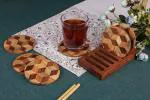 Vatsin Premium Round Coasters With Stand Tea, Coffee Coasters for Home & Dining Table, Office, Table Accessories, for Gifting [Wood] (Set of 6, Brown)