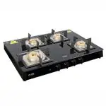 Glen 1048 SQ BL FB Black Auto Ignition LPG Glass Gas Stove With High Flame Forged 4 Brass Burner