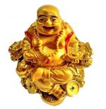 Sai Amrut Golden Porcelain Laughing Buddha On Chair With Ingot And Money Coin