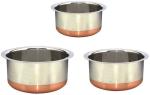 Neervika Copper Bottom Tope Steel Topia Bhaguna Capacity:- 800 Ml , 1.3 ML , 1.5 Liter Tope Set 0.8 L, 1.3 L, 1.8 L capacity 17 cm diameter (Stainless Steel)