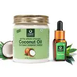 100% Cold Pressed Coconut Oil & Tea Tree Essential Oil, For All Skin & Hair Types, Organic & Virgin Grade Hair Growth Oil, (Coconut 200ml + Tea Tree 10ml)
