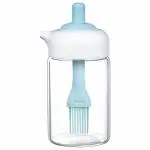PRIME PICK 250 ML Oil Dispenser, 2 in 1 Wide Opening Seasoning Container with Silicone Brush Baster, Glass Condiment Bottles for Kitchen Cooking, BBQ, Baking, Air Fryer Basting (Pack Of 1- Blue)