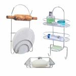 Storia Stainless Steel Bathroom Shelf, Chakla Belan Stand and Soap Dish for Bathroom, Kitchen, Wall Mount Shelf Rack for Kitchen, Bathroom Accessories and Organizer Combo Set of 3pcs