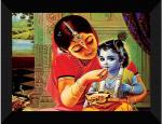 Saf Sanfk33375 Black Maa Yashoda And Young Krishna Wall Décor Painting - 14 X 11 Inch (Pack Of 1)