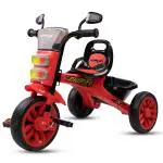 Bumtum Thunderbolt Tricycle for Kids 3 to 5 Years with Foldable and Rotatable Footrest, Fabric Cushion Seat and Safety Guard Rail (Red)