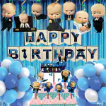 House of Banter Premium Cartoon Boss Theme Birthday Party Decorations: Premium 57-Piece Set for Boys, Girls, Kids - Balloons, Banner, Cake Toppers, Cutouts, Curtains ( Boss Theme Birthday Decorations )
