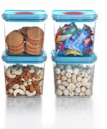 Peher Twist Lock Airtight Kitchen Storage Container with Lock-N-Seal Design Leakproof Plastic Containers for Multipurpose Storage - 1000 ml Plastic Grocery Container (Pack of 4, Blue)