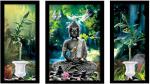 Surmul Multicolor Plastic Medium Buddha Religious Modern Art 6 Framed Wall Paintings ( Set Of 3)