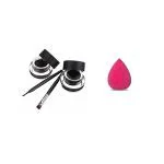 BIOAQUA Womens & Girls BIOAQUA 2in1 Brown & Black LightWeight 2 Gel Eye-Liners with Bruhses and 1 Pink Makeup Sponge Beauty Blender for Makeup - (Pack of 5)