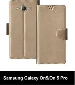 Sbms Samsung Galaxy On5, Samsung Galaxy On5 Pro Gold Artificial Leather Shock Proof Flip Cover