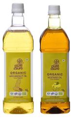 Pure & Sure Organic Groundnut Oil | Healthy Groundnut Oil for Cooking | No Trans Fats, Groundnut Oil 1L & Healthy Organic Cold Pressed Mustard Oil for Cooking 1L