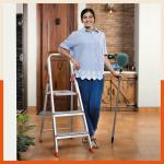 Bathla Advance 3-Step Orange Foldable Aluminium Ladder with Sure-Hinge Technology 46 x 12 x 125 cm