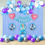 SPECIALYOU.IN Frozen Theme Birthday Decoration Items for Girls with Frozen Foil Balloons, Blue Fringe Curtains with White,Purple,Blue&Metallic Balloon with Blue HBD Banner for birthday decor- 70 Items