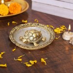 WELNO International Rich Look Japanese Feng Shui White Metal Turtle Tortoise On Glass Plate For Vastu For Showcase Decor