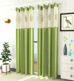 Green Floral Polyester Curtains (2.13 x 1.22 m) (Pack Of 2)