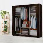 BE MODERN 6 Shelves Wood Print Carbon Steel Collapsible Wardrobe (Finish Color -15_BROWN, DIY(Do-It-Yourself))