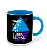 Whats Your Kick Wake Up Run Lift Eat Sleep Repeat Quotes Printed Light Blue Ceramic Coffee Mug With 325 ML