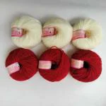 VARDHMAN KNITTING YARN - BABY SOFT (PACK OF 6 BALLS- EACH BALL 25 GM-TOTAL 150 GM) 3 cream and 3 red balls