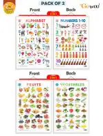 GO WOO Combo of 2 | 2 IN 1 ALPHABET & NUMBER 1-10 & FRUITS & VEGETABLES AND MORE CHARTS