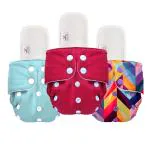 Mylo Essentials Cloth Diaper for Babies|Oeko-Tex Certified|(3Months-3Years)|5kg-17kg|Reusable with Adjustable Snap Button|Pack includes 3 Diaper & 3 Wet-Free Inserts-(2 Solid, 1 Rainbow print)