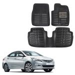 Oshotto 4D Artificial Leather Car Floor Mats For Hyundai Verna Fluidic (2 Pieces Front and one Long Single Rear PC) -Set of 3 - Black
