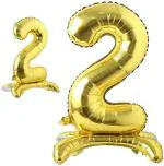 AMFIN (Pack of 1) 32 inch Self Standing 2 Number Balloons Birthday Party Decoration, 2nd Birthday Party Decoration Items, Golden 2 Number Balloons, 2 Number Foil Balloons Golden