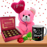 Midiron Gift for Anniversary-for Wife/Girlfriend/Boyfriend/Husband/Fiance|Romantic Gift|Valentines Day Gift| Birthday Gift with Handmade Chocolates, Soft Teddy, Printed Ceramic Mug & Artificial Rose