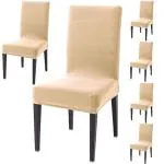 Alkaylaa Dining Room Plain Chair Covers Soft Removable Dining Chair Slipcovers Set of 6, Cream