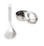 Stainless Steel Potato Masher With Stainless Steel Ash Tray Tabletop Decor and Multicolour, Pack of 2