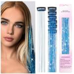 MAYCREATE 6Pcs Hair Tinsel Hair Extensions For Women Girls Blue Glitter 20'' Clip-In Fairy Hair Tinsels Highlight Sparkling Tinsel Hair Clips For Party, Festival