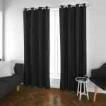 Parda Online Black Blackout Fabric Solid Eyelet Long Window Curtain 7f, (Pack of 2)