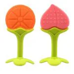 Grest Silicone Fruit Shape 2 Piece Of Teething Soft Sensory Teether / Pacifier For Baby ( Orange & Peach )