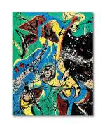 Tamatina Multicolor Jackson Pollock Art Water Birds Modern Dripped Canvas Painting - 36X30 Inch