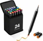 Wolblix 24 Colors Dual Tip Art Markers Pens with Case,Large Ink Colored Markers Never Fade Quick Dry, DIY Craft Gift for Kids Adults School Drawing