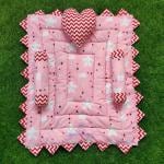 Motherhood Pink Cotton Baby Mattress Bed With Side Support Heart Shaped Pillow