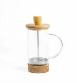 Sipologie Kumaon French Press Coffee Maker 350ml I Nature Inspired Wooden Lid and Cork Base | Premium Heat Resistant Borosilicate Glass I With Coffee Spoon and Extra Filter Mesh | 1 Cup