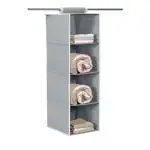 QUAIL Hanging Organizer 4 Shelves Non-Woven Foldable Wardrobe Organiser 4 Tier Clothes Hanger Pack of 1 Green