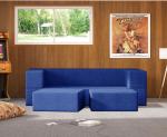 Dr Smith with 2 Foot Stools 2 Seater Double Foam Fold Out Sofa Cum Bed (Finish Color - Blue Delivery Condition - Pre-assembled)
