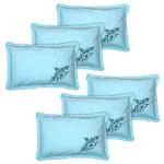 Kuber Industries Embroidery Pattern Breathable & Soft Cotton Pillow Cover For Sofa, Couch, Bed, Set of 6 (Blue) 54KM4112