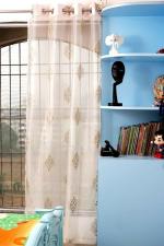 Parda Online Golden and Light Brown Linen Self Design Eyelet Space Window Curtain, 9ft (Pack of 2)