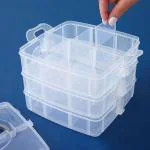 JOGI ENTERPRISE Transparent Plastic Rectangular 3-Tier Stackable Storage Container Box With 30 Compartments