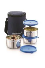 Modware Exclusive Stainless Steel 3 Pcs Tiffin Box (Capacity - 2 Pcs - 400 ml , 1 Pcs - 450 ml ) - Blue