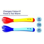 The Little Lookers Silicone Tip Heat Sensitive Silicone Spoons | Temperature Sensing Spoons | Fork Set - Yellow & Blue