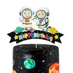 Festiko Glitter Space Happy Birthday Cake Topper, Astronaut Outer Space Theme Birthday Cake Decor, Child Boy Girl Birthday Party Birthday Decorations