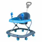 BeyBee FIRSTWALK Baby Musical Walker 6 to 18 Months|8 Wheels, Adjustable Height Light-Weight Parental Push Handle Kids Walker for Toddlers, Boy and Girl | Soft Thick Cushioned Seat. (Blue)