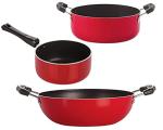 Nirlon Aluminium Red, Black Standard Non-Stick Stain Resistance Kitchen Cooking Item Set - 2.6Mm_Kd11_Sp (Pack Of 3)