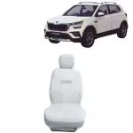 Kingsway Towel Fabric Car Seat Covers for Skoda Kushaq, 2021 Onwards Model, Material: 100% Cotton, Color : White, Complete Set of All Seats (Car Specific Front + Rear Seat Covers)